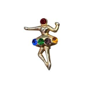 Vintage Gold Tone Ballerina Brooch with Multi- Color Crystals